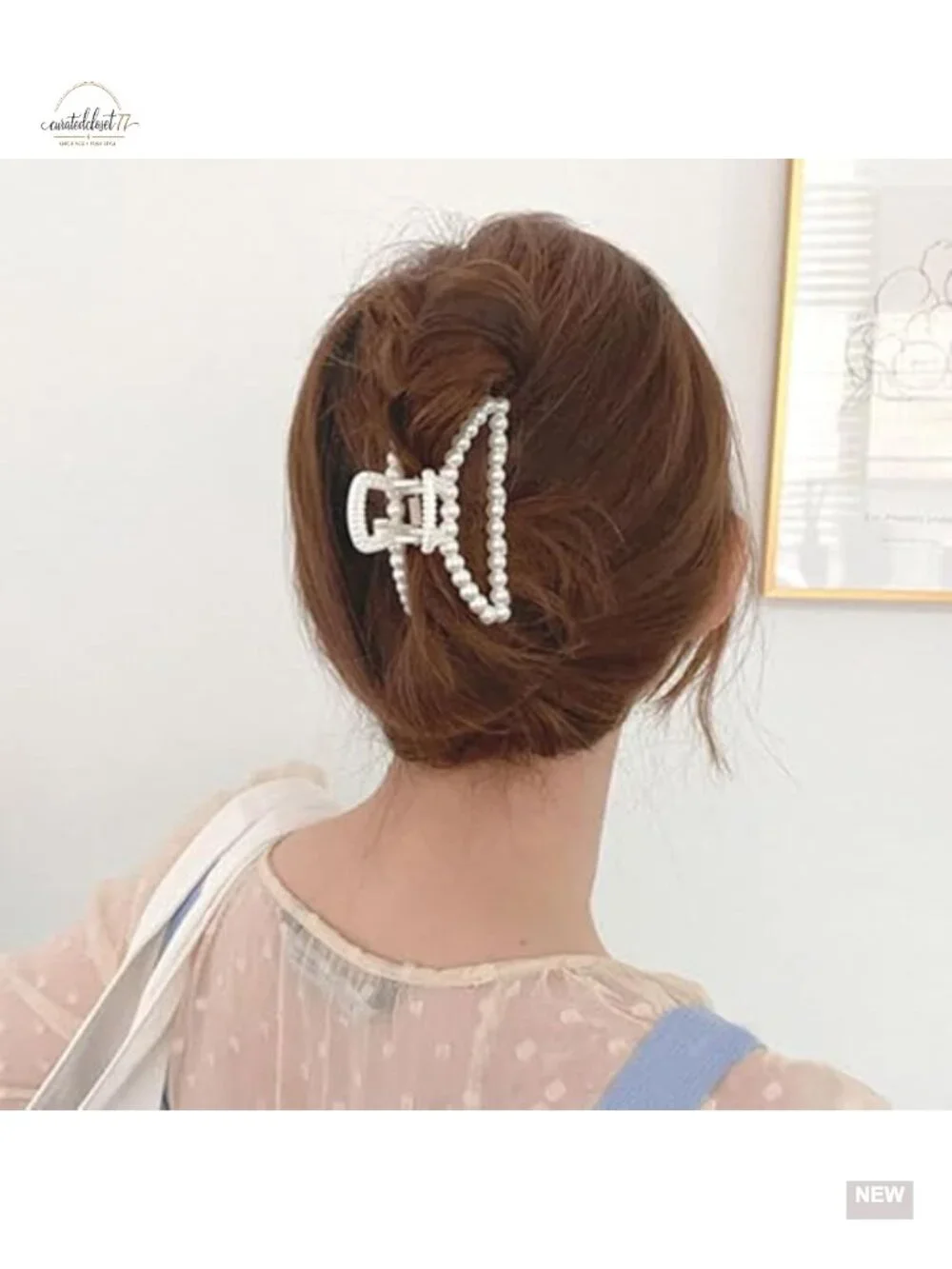 2 Large Claw Hair Clips with Faux Pearl Accents for Thick Thin Hair